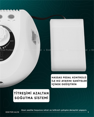 Dr. Alex SP-100 Profesyonel Manikür ve Pedikür Cihazı – 100W, 45.000 Devir, 32V, Beyaz Renk