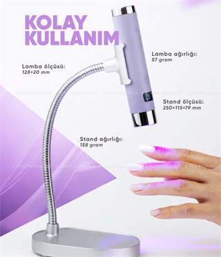 Profesyonel Mini UV/LED Tırnak Lambası 5W – Sensörlü, Type-C Şarjlı, Manyetik Standlı - Lila