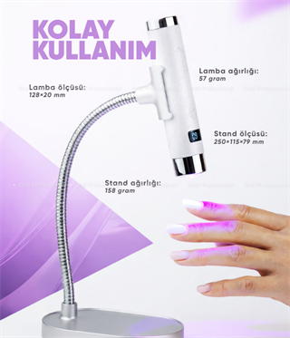 Profesyonel Mini UV/LED Tırnak Lambası 5W – Sensörlü, Type-C Şarjlı, Manyetik Standlı - Beyaz