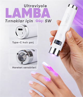 Profesyonel Mini UV/LED Tırnak Lambası 5W – Sensörlü, Type-C Şarjlı, Manyetik Standlı - Beyaz