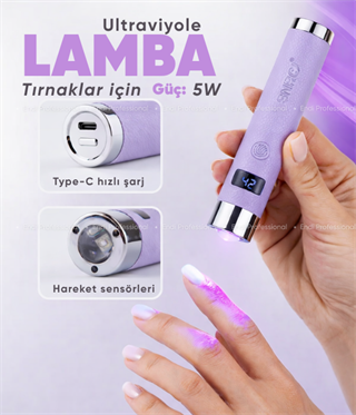 Profesyonel Mini UV/LED Tırnak Lambası 5W – Sensörlü, Type-C Şarjlı, Manyetik Standlı - Lila