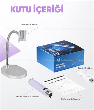 Profesyonel Mini UV/LED Tırnak Lambası 5W – Sensörlü, Type-C Şarjlı, Manyetik Standlı - Beyaz