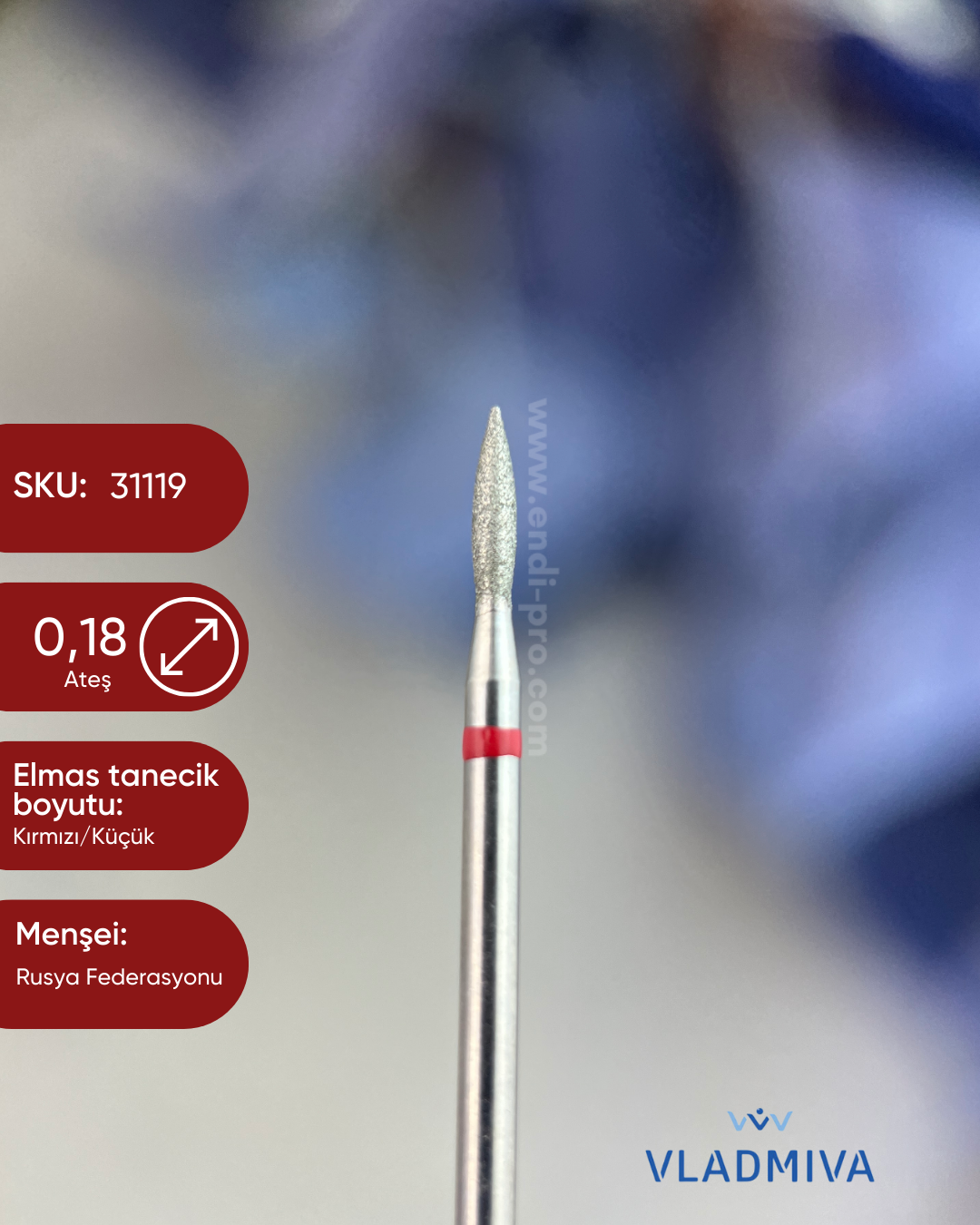 Elmas Freze başlık (Yumuşak - Kırmızı) Ateş 0,18 mmVladMiva RussiaElmas BaşlıklarElmas Freze başlık (Yumuşak - Kırmızı) Ateş 0,18 mm