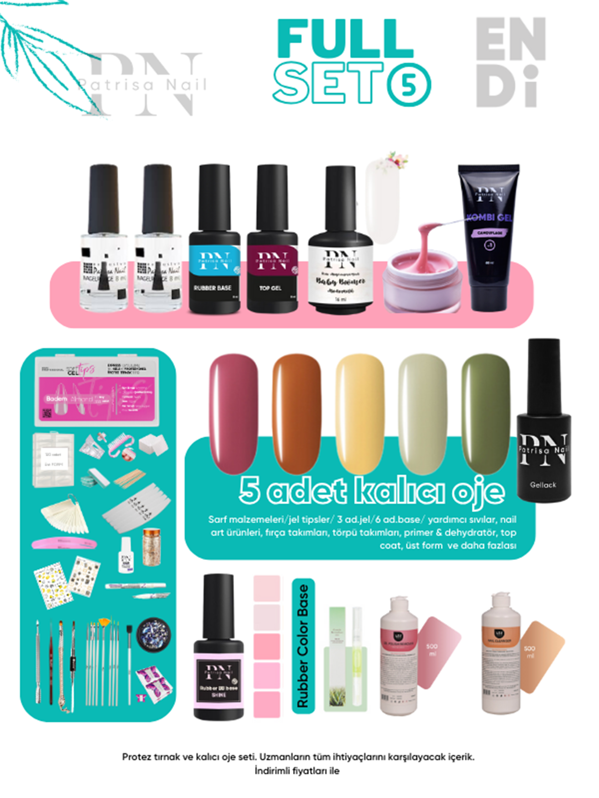 Full Set 5 Patrisa Nail + EndiEndi ProfessionalProtez tırnak + Kalıcı oje setleriFull Set 5 Patrisa Nail + Endi