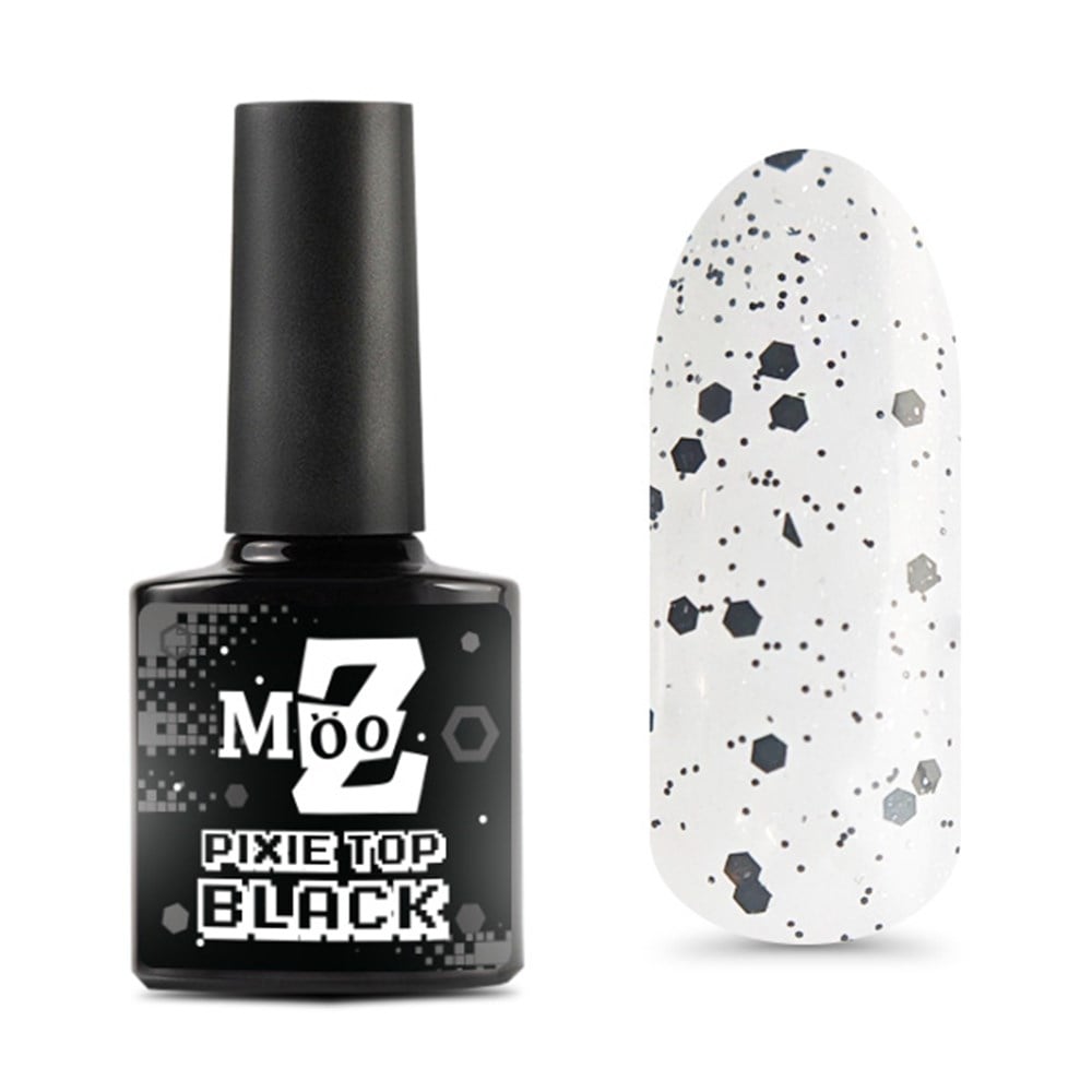 Renkli konfeti Pixie Black top coat Parlak No Wipe 9 mlMOOZColor Top CoatRenkli konfeti Pixie Black top coat Parlak No Wipe 9 ml
