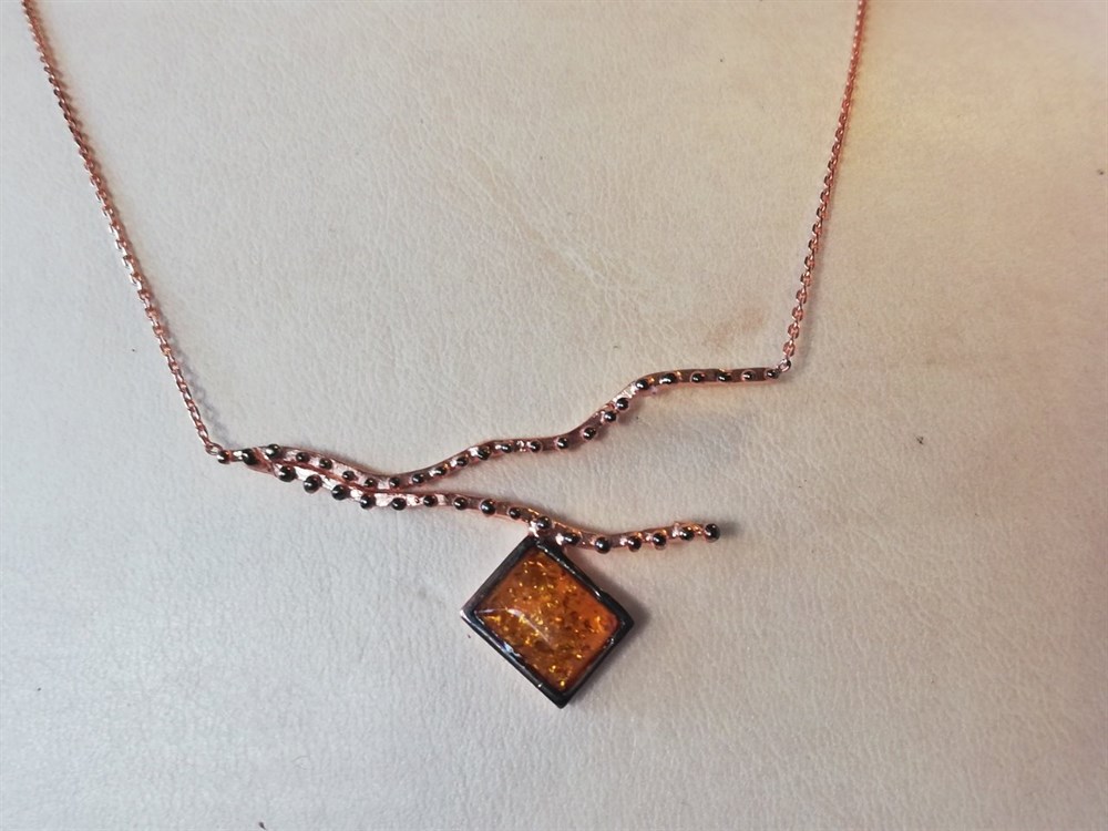 Kehribar Kolye Gümüş-Bahar12