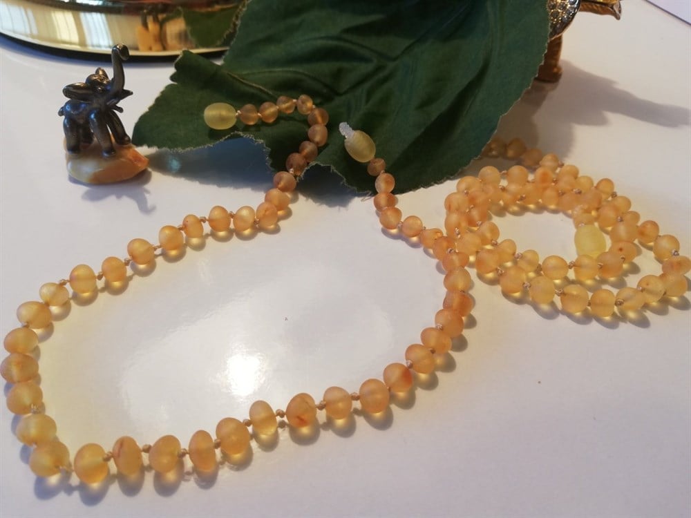 Kehribar Kolye Mat Honey Round33