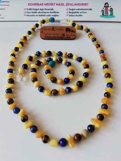Kehribar Kolye Anne Çocuk Set Milky kehribar kaplangozu lapis