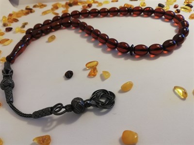 Kehribar Tesbih %100 Baltic Amber-Damla Dark Honey