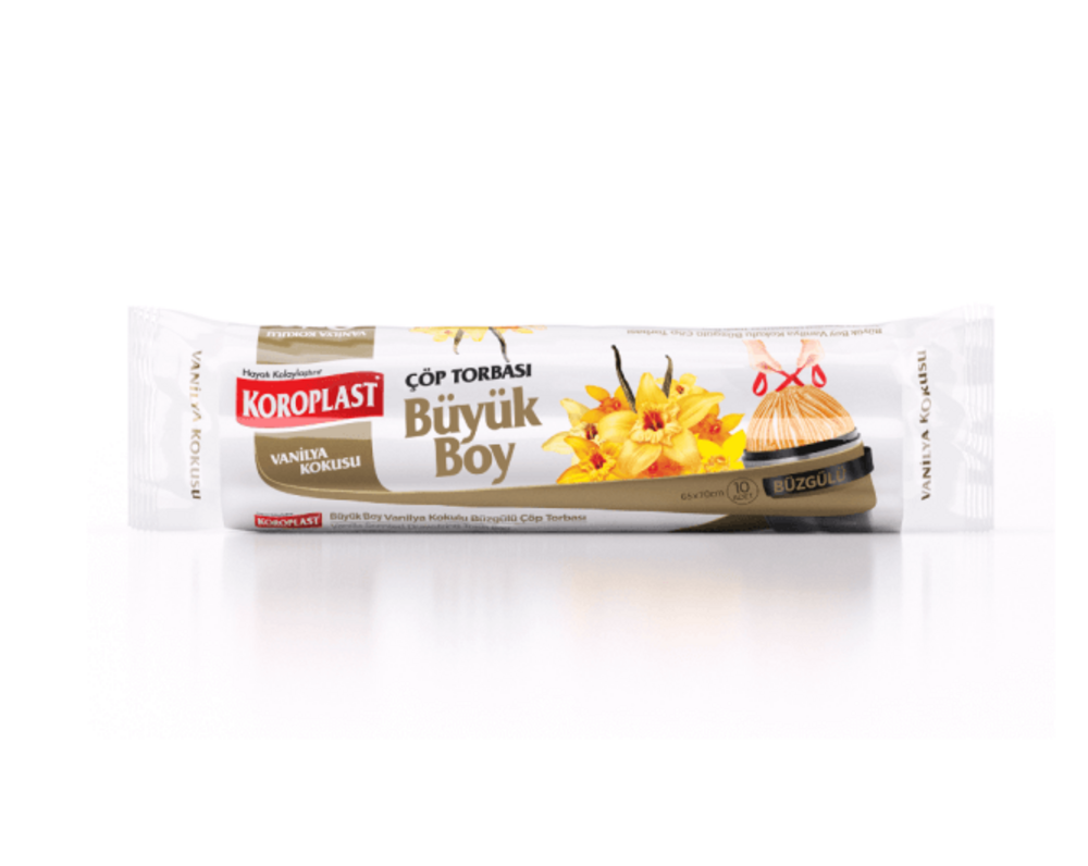 Koroplast Ekstra Güçlü Büzgülü Vanilya Büyük Boy Çöp Torbası 10Lu