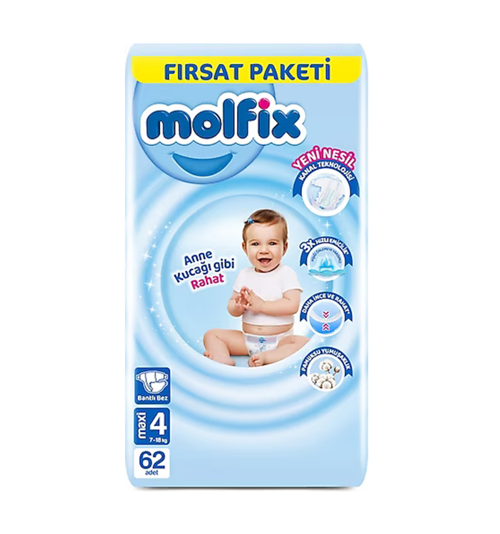 Molfix Bebek Bezi 4 Numara Maxi 62Li 