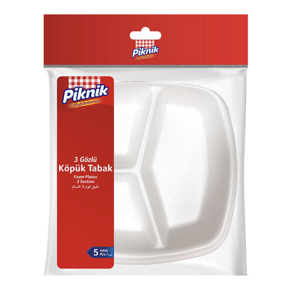 Piknik Köpük Tabak 3 Gözlü 5Li