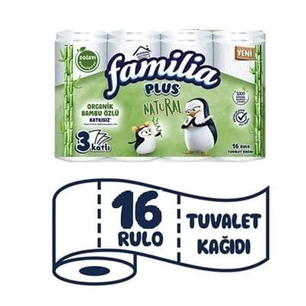 Familia Plus Natural Organik Bambu Özlü 3 Katlı Tuvalet Kağıdı 16Lı 