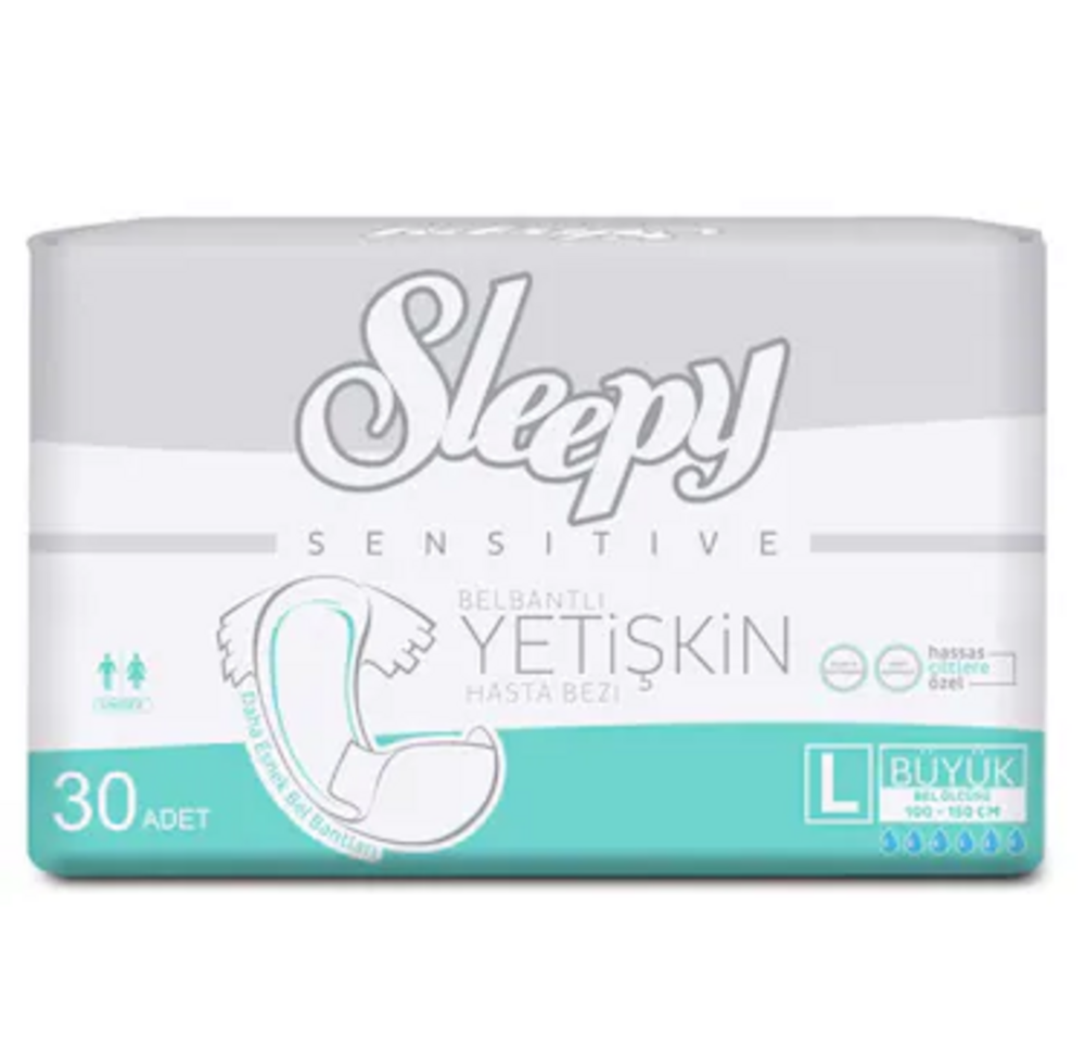 Sleepy Sensitive Belbantlı Yetişkin Hasta Bezi L Boy 30'Lu	