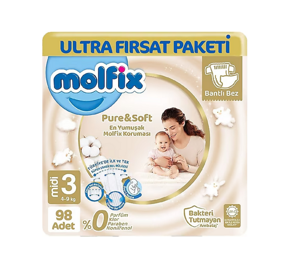 Molfix Jumbo Pure Soft No:3 Ultra Avantaj 98'Li