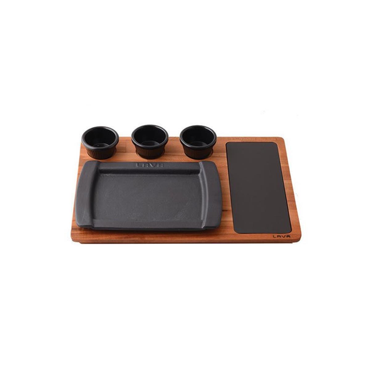 Lava Ahşap Altlıklı Dikdörtgen Servis Tabağı ve Porselen Plaka 17x25 cmFajita, Hotplate ve Döküm TabaklarLavaAhşap Altlıklı Dikdörtgen Servis Tabağı ve Porselen Plaka