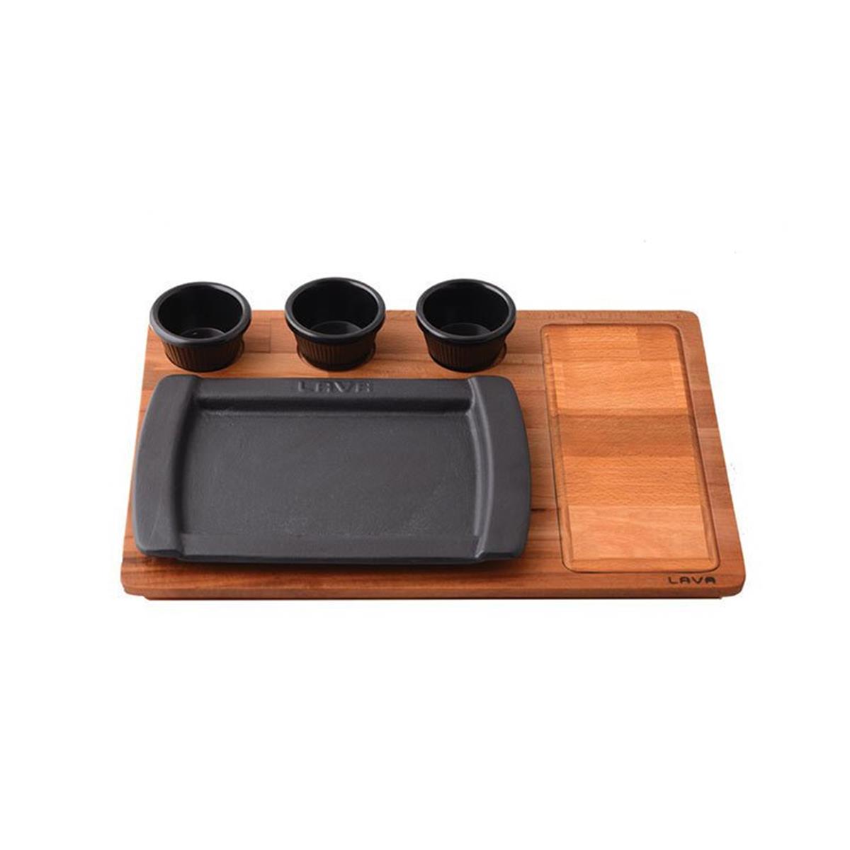 Lava Ahşap Altlıklı Dikdörtgen Servis Tabağı 17x25 cmFajita, Hotplate ve Döküm TabaklarLavaAhşap Altlıklı Dikdörtgen Servis Tabağı