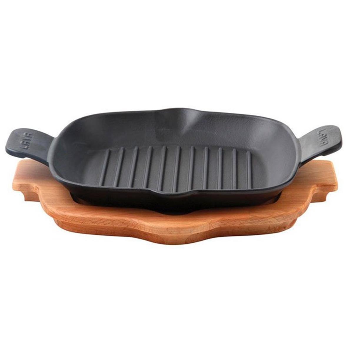 Lava Ahşap Altlıklı ve Metal Kulplu Döküm Demir Izgara Tava 26x26 cmIzgara TavalarıLavaAhşap Altlıklı Döküm Demir Izgara Tava