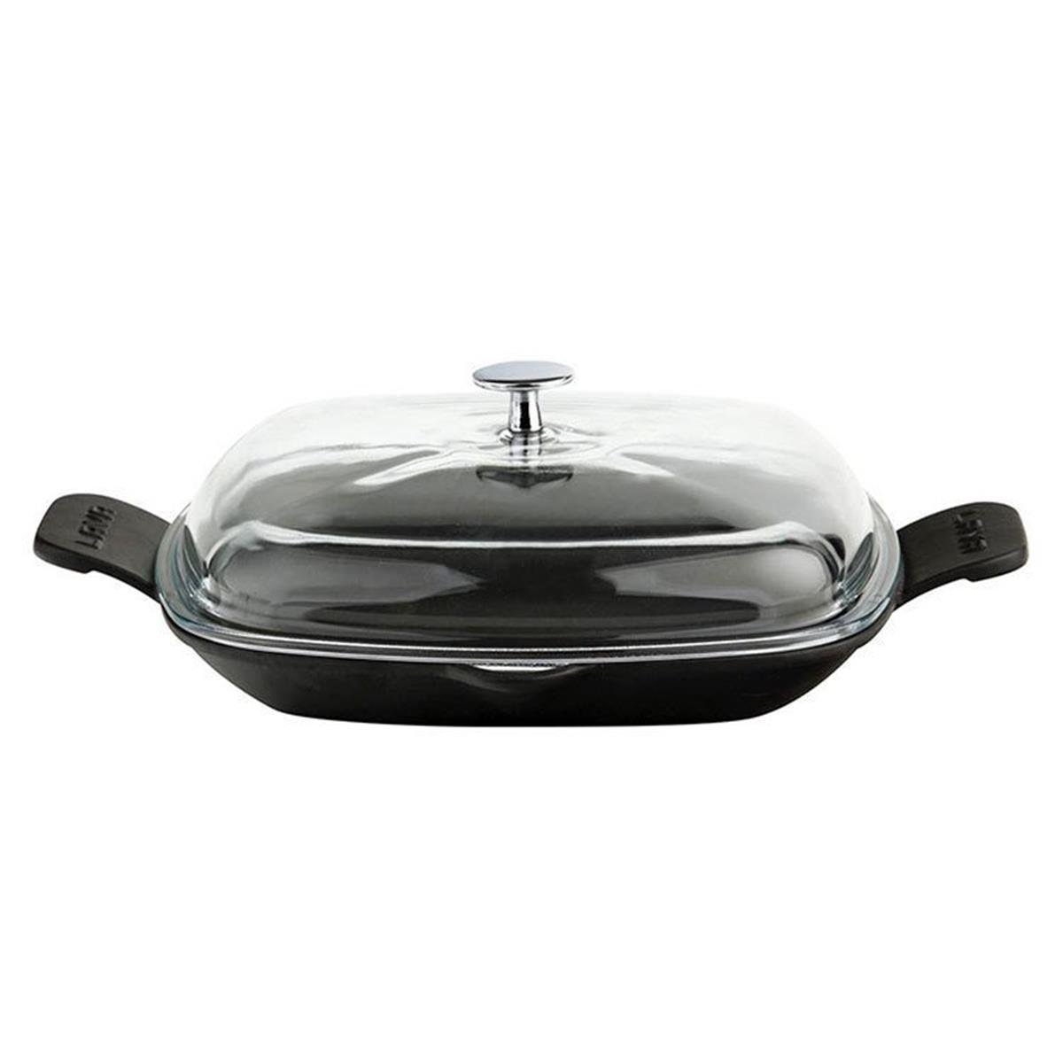 Lava Cam Kapaklı Düz Zeminli Döküm Demir Tava 26x26 cmIzgara TavalarıLavaCam Kapaklı Düz Zeminli Döküm Demir Tava