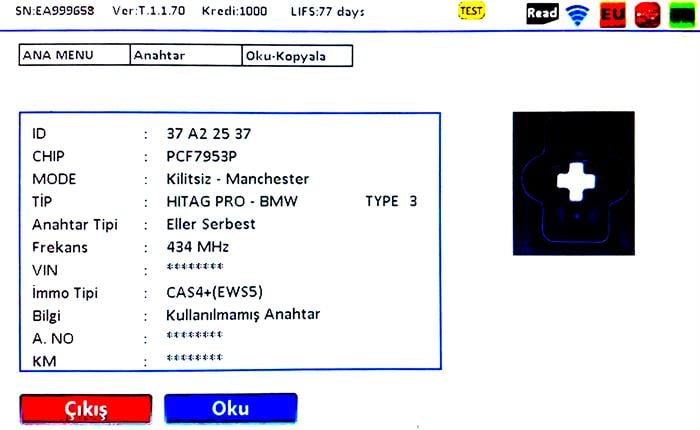 IEA BMW F SERİSİ 3 BUTON HITAG PRO 433MHZ