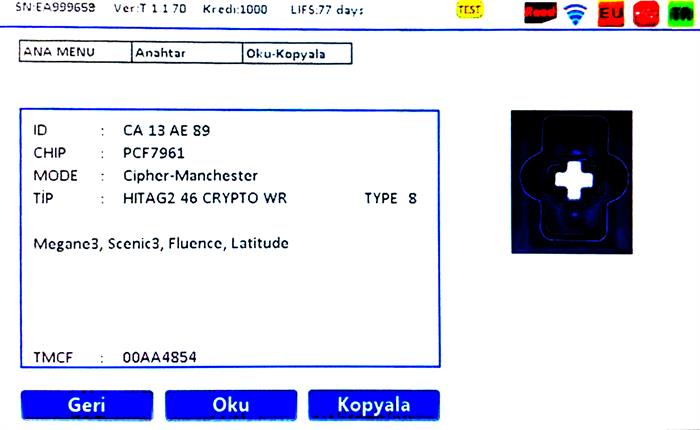  FLUENCE 433MHZ 3 BUTON PCB-PCF7961