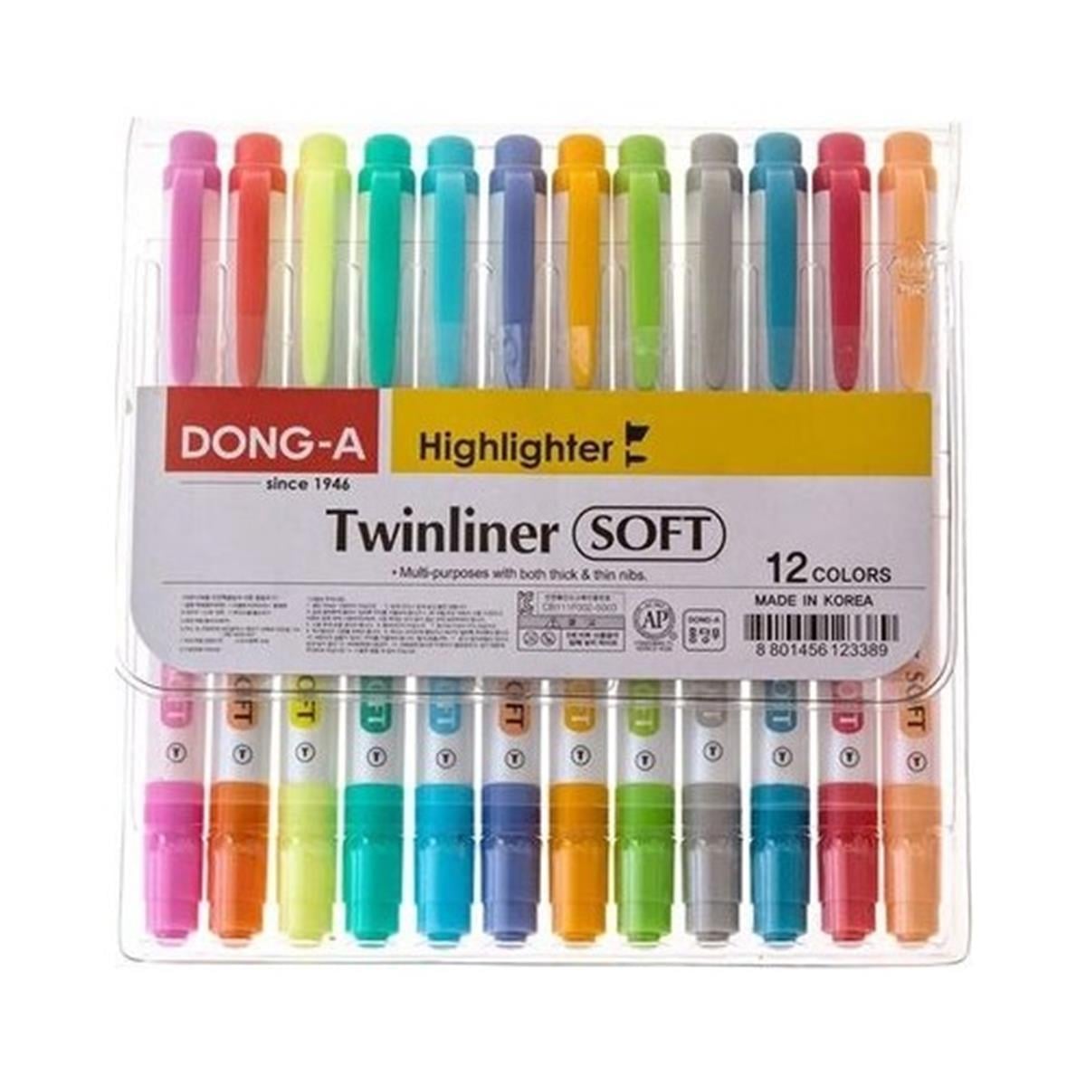 Dong-a Twinliner Soft Fosforlu Fırça Uçlu Kalem 12 li Set