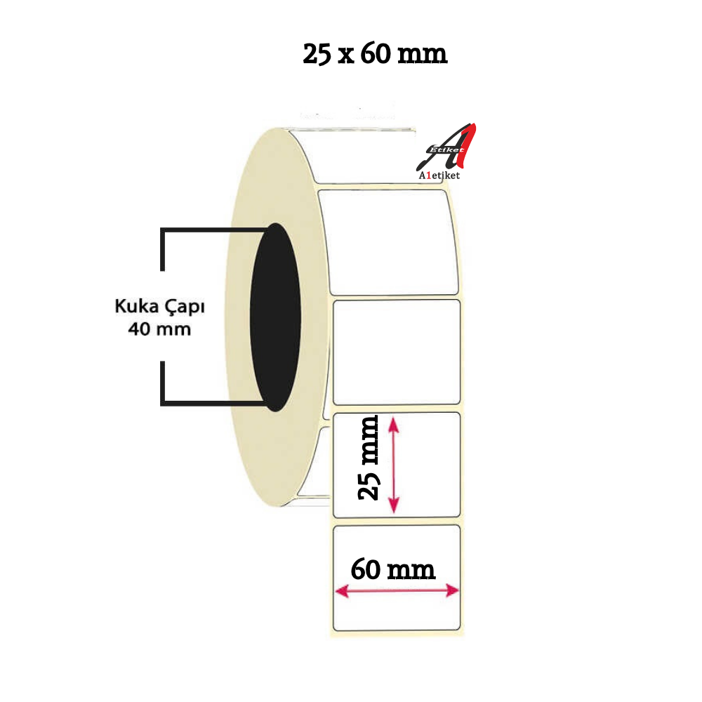 A1 Lamine Etiket 25 x 60 mm 1 Rulo 1000 Adet Lamine Termal Barkod Etiketi