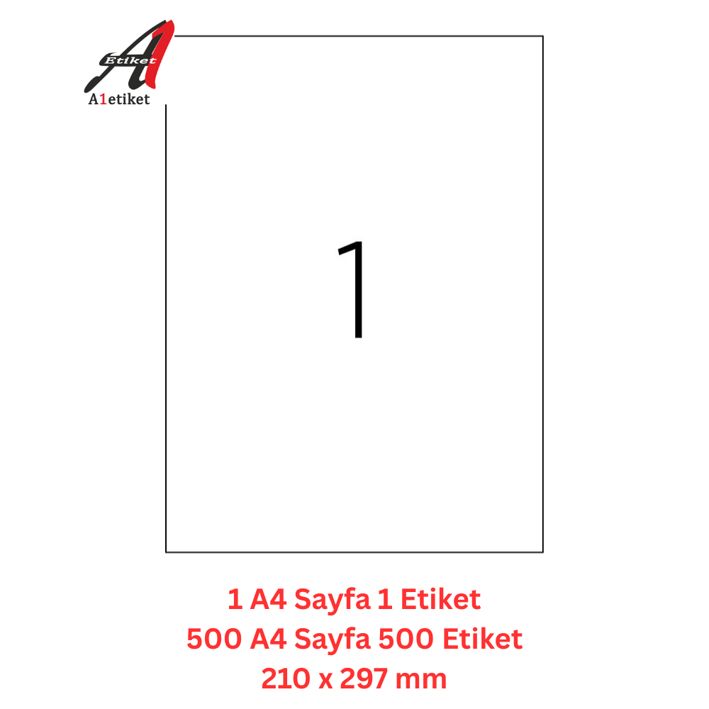 A1 Lazer Etiket A1-2000 100 A4 Sayfa Laser Etiket 210 x 297 mm Boyutunda 1 A4 Sayfada 1 Etiket