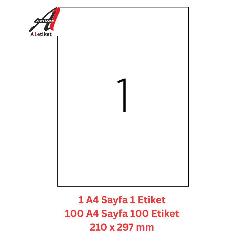 A1 Lazer Etiket tw-2000 500 A4 Sayfa Laser Etiket 210 x 297 mm Boyutunda 1 A4 Sayfada 1 Etiket