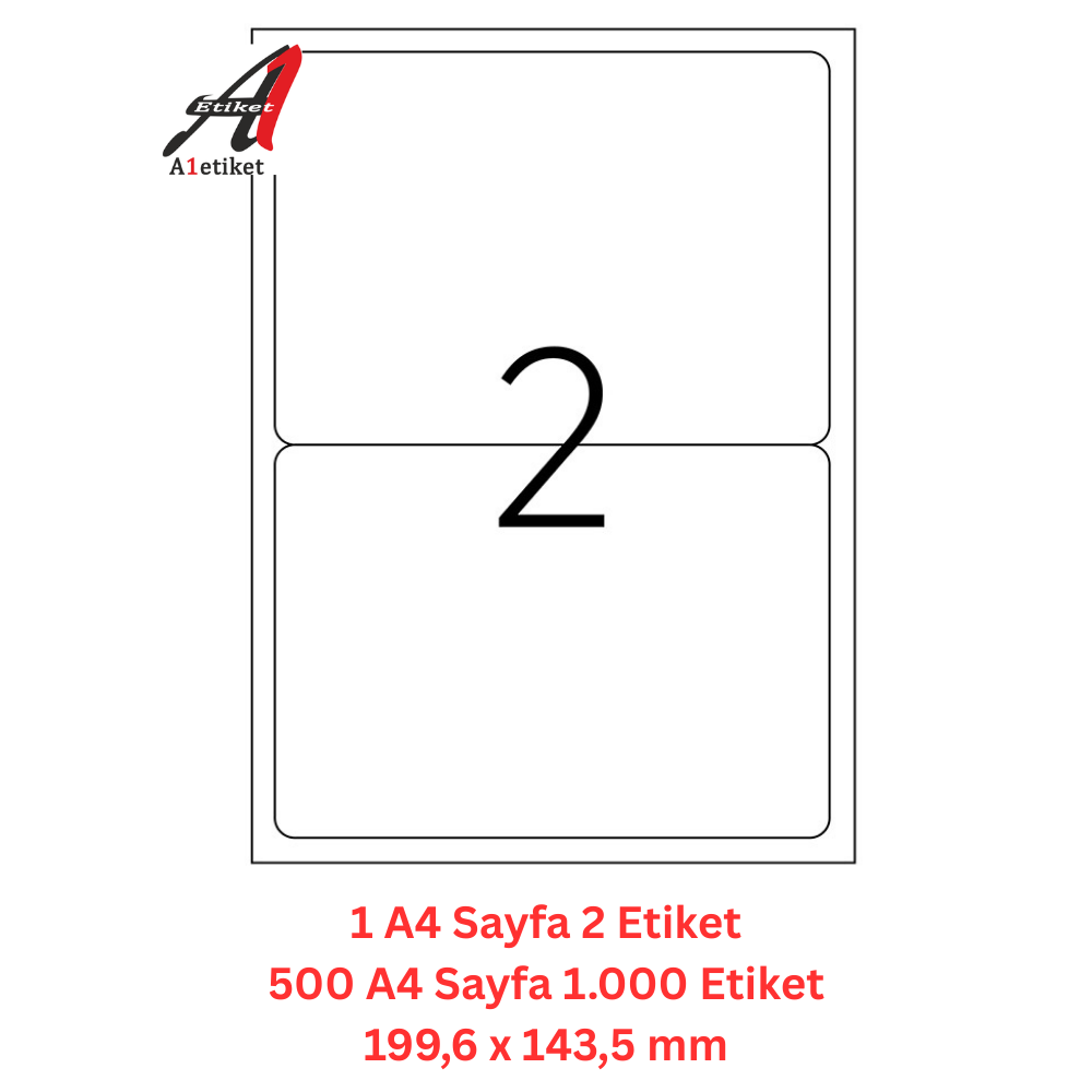 A1 Lazer Etiket tw-2002 500 A4 Sayfa Lazer Etiket 199.6 X 143.5 mm Boyutunda 1 A4 Sayfada 2 Etiket