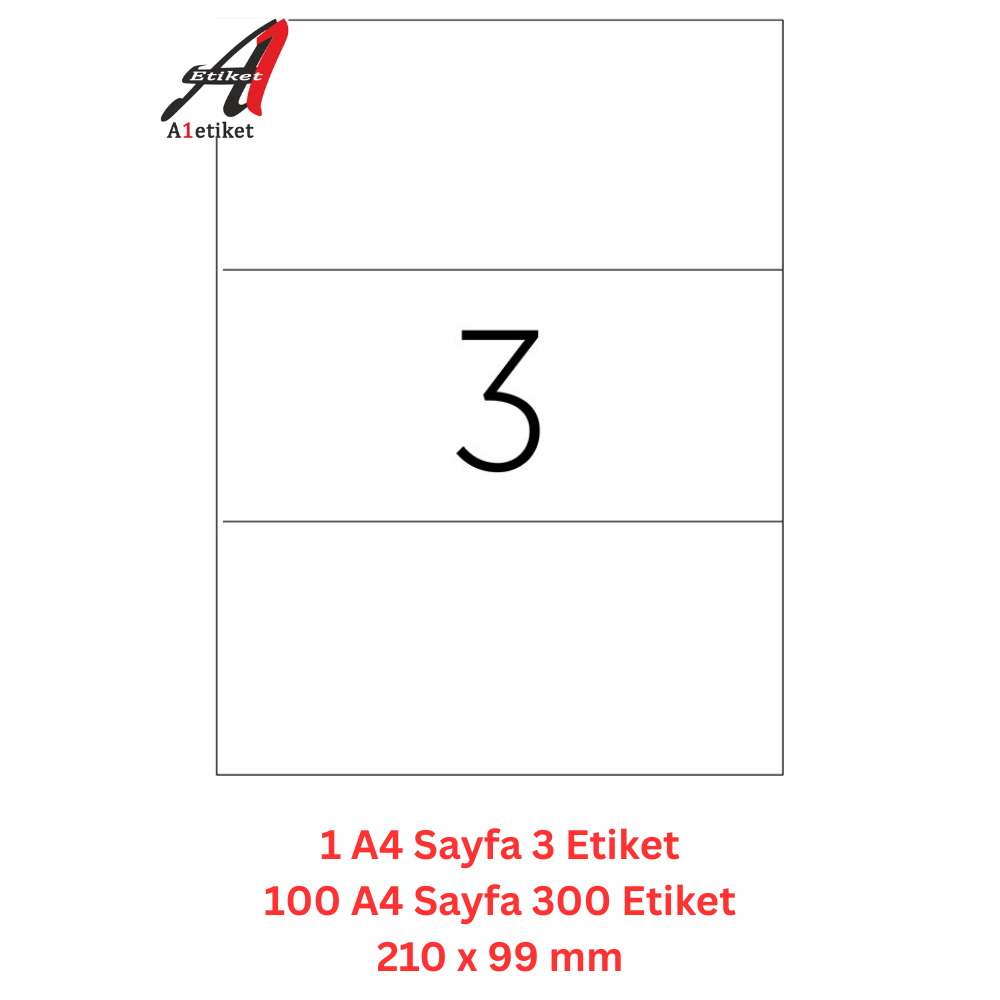 A1 Lazer Etiket tw-2003 100 A4 Sayfa Lazer Etiket 210 X 99 mm Boyutunda 1 A4 Sayfada 3 Etiket