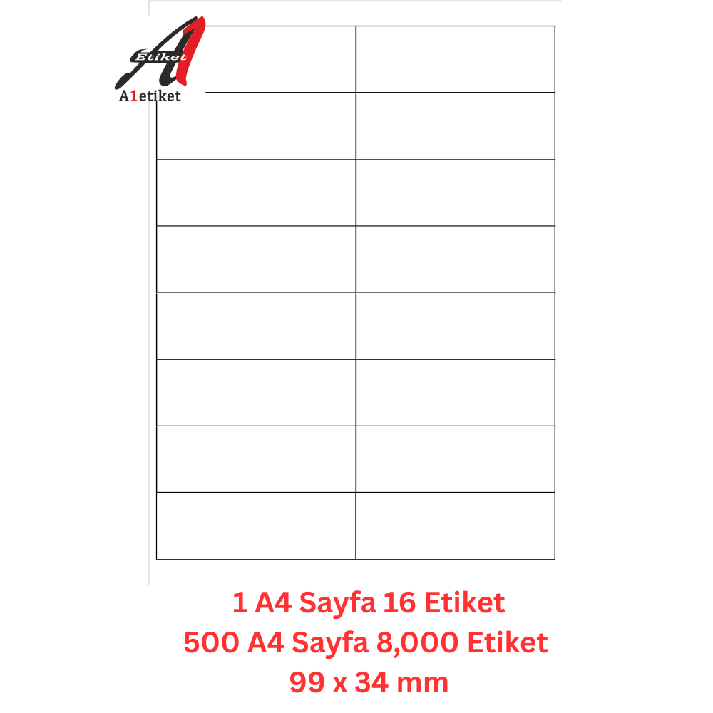 A1 Lazer Etiket tw-2016 500 A4 Sayfa Lazer Etiket 99,1 x 34  OVAL mm Boyutunda 1 A4 Sayfada 16 Etiket