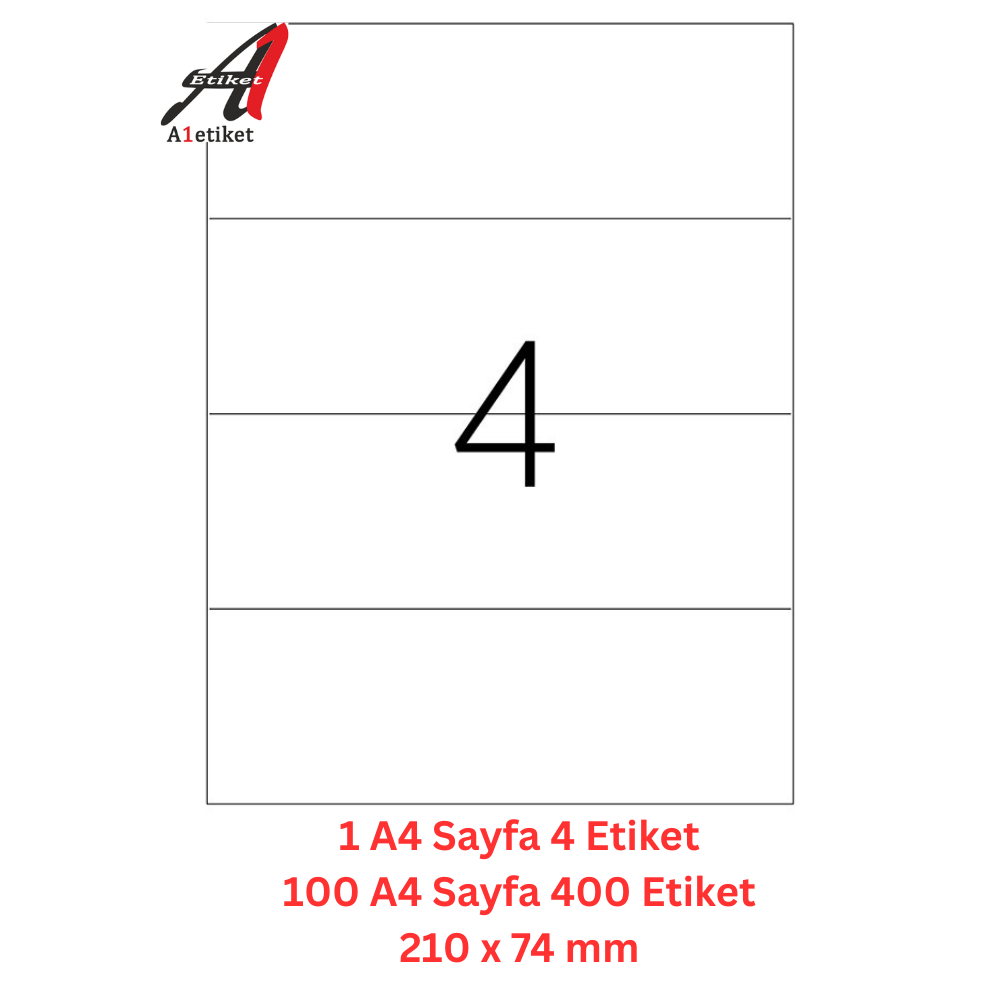 A1 Lazer Etiket tw-2404 100 A4 Sayfa Lazer Etiket 210 X 74 mm Boyutunda 1 A4 Sayfada 4 Etiket