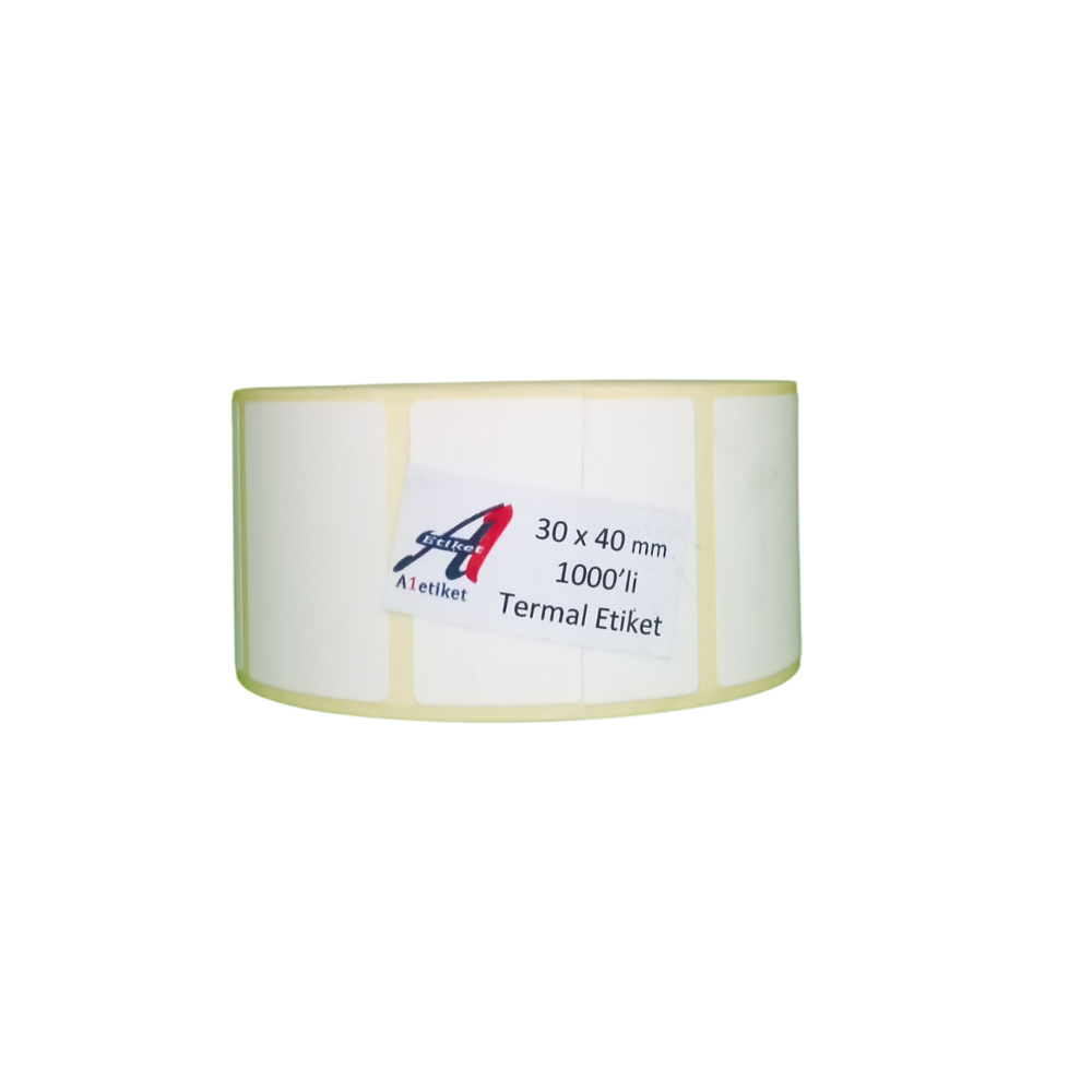 A1 Termal Etiket 30 x 40 mm 100,000 Adet Termal Barkod Etiketi 1.000 Sarımlı 100 Rulo