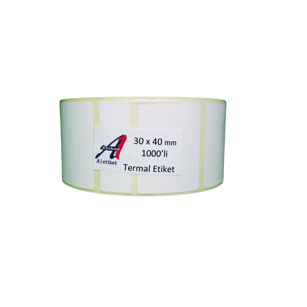 A1 Termal Etiket 30 x 40 mm 50,000 Adet Termal Barkod Etiketi 1.000 Sarımlı 50 Rulo