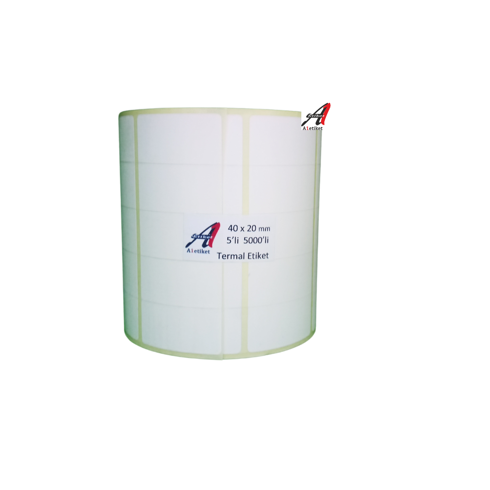 A1 Termal Etiket 40 x 20 mm 50.000 Adet Termal Barkod Etiketi 5.000 Sarımlı 10 Rulo