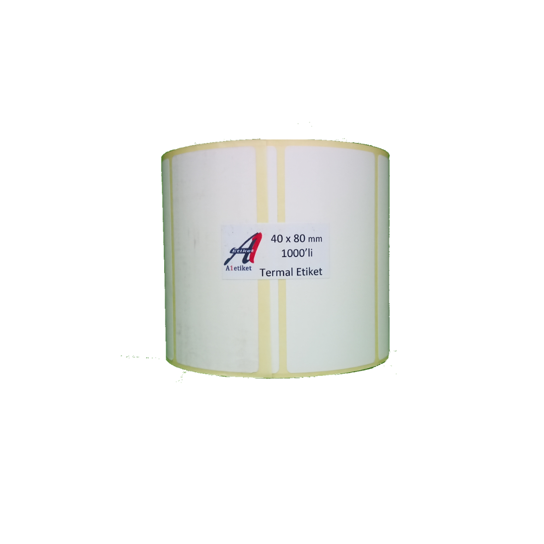 A1 Termal Etiket 40 x 80 mm 10,000 Adet Termal Barkod Etiketi 1.000 Sarımlı 10 Rulo