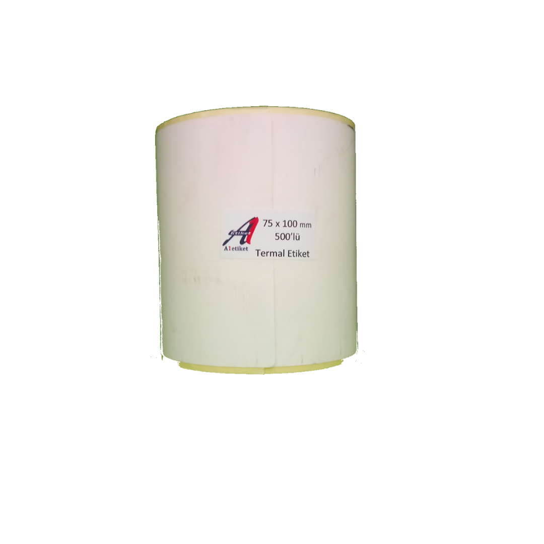 A1 Termal Etiket 75 x 100 mm 50,000 Adet Termal Barkod Etiketi 500 Sarımlı 100 Rulo