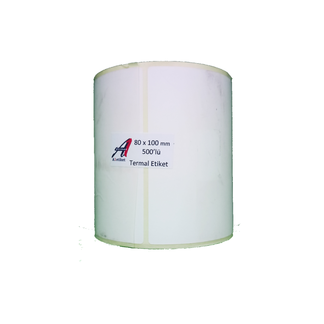A1 Termal Etiket 80 x 100 mm 5,000 Adet Termal Barkod Etiketi 500 Sarımlı 10 Rulo