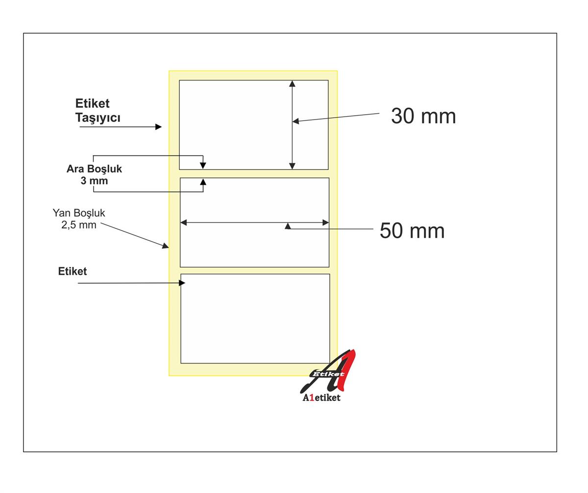 A1 Termal Etiket 30 x 50 mm 20,000 Adet Termal Barkod Etiketi 2.000 Sarımlı 10 Rulo