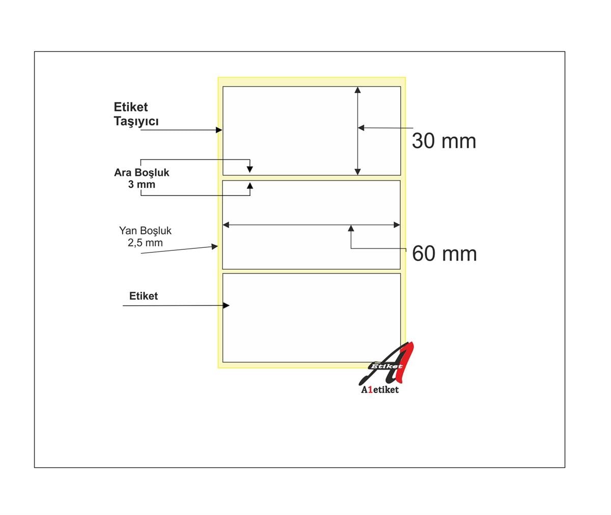 A1 Termal Etiket 30 x 60 mm  50,000 Adet Termal Barkod Etiketi 1.000 Sarımlı 50 Rulo