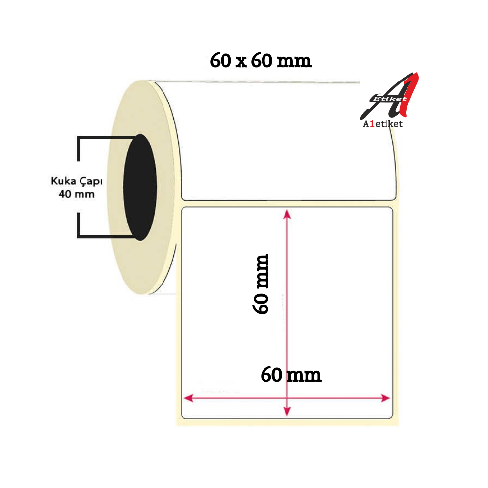 Termal Etiket 60 x 60 mm 1 Rulo  500 Adet Termal Barkod Etiketi 