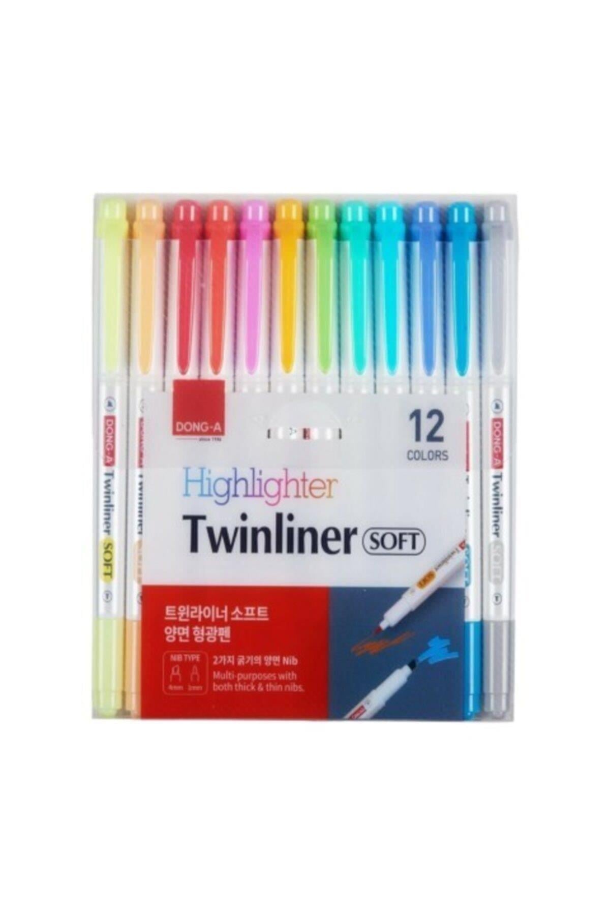 Dong-a Twinliner Soft Fosforlu Çift Uçlu Kalem 12 li Set