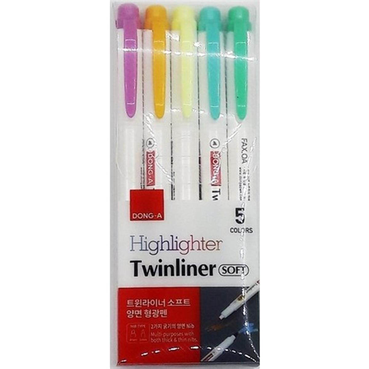 Dong-a Twinliner Soft Fosforlu Çift Uçlu Kalem 5 li Set