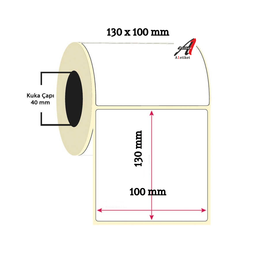 A1 Kuşe Etiket  130 x 100 mm 1 Rulo 500 Adet Kuşe Barkod Etiketi