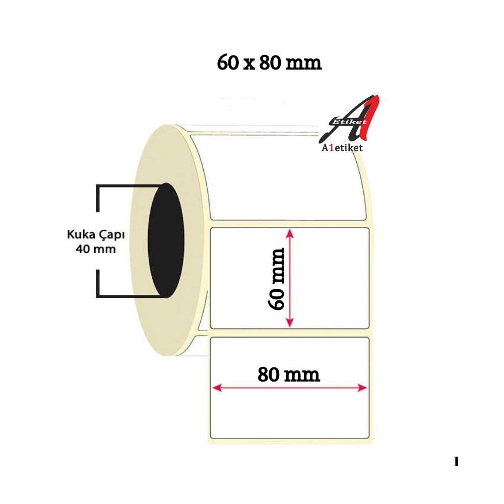 A1 Lamine Etiket 60 x 80 mm 1 Rulo 500 Adet Lamine Termal Barkod Etiketi