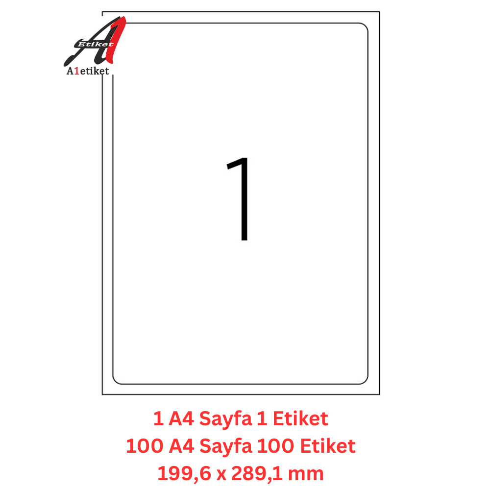 A1 Lazer Etiket tw-2001 100 A4 Sayfa Lazer Etiket 199.6 X 289.1  Boyutunda 1 A4 Sayfada 1 Etiket