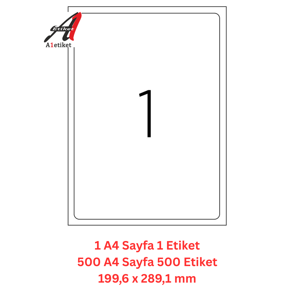 A1 Lazer Etiket tw-2001 500 A4 Sayfa Laser Etiket 199,6 x 289,1 mm Boyutunda A4 Sayfada 1 Etiket