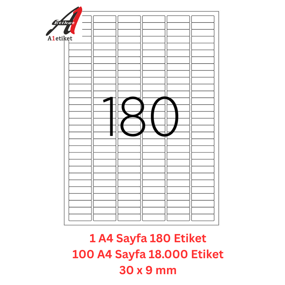 A1 Lazer Etiket tw-2060 100 A4 Sayfa Laser Etiket 30 X 9 mm Boyutunda 1 A4 Sayfada 180 Etiket