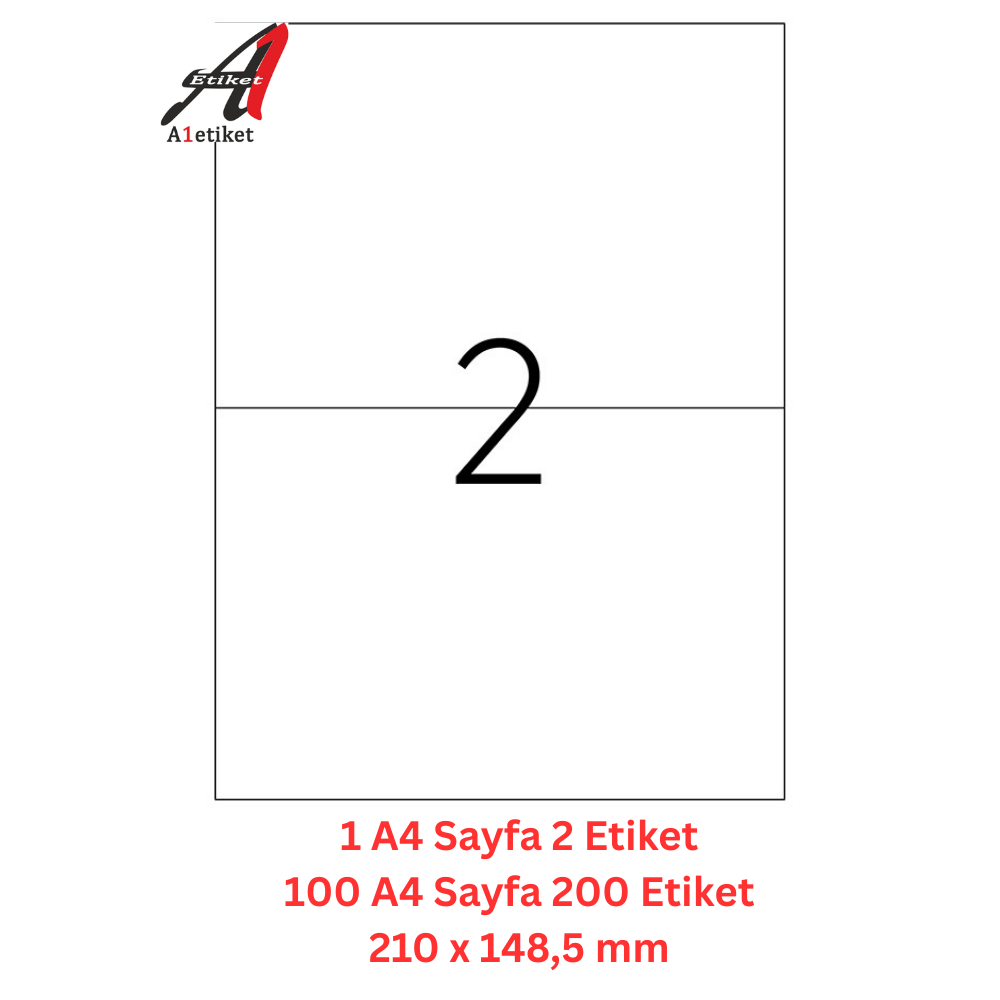 A1 Lazer Etiket tw-2102 100 A4 Sayfa Lazer Etiket 210 x 148 mm Boyutunda 1 A4 Sayfada 2 Etiket